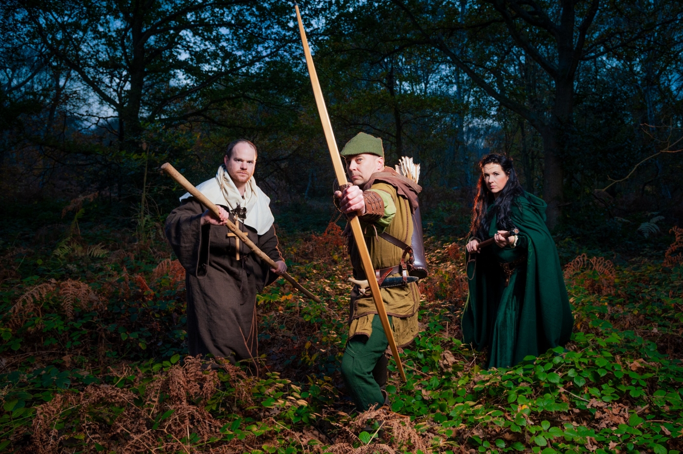 Friar Tuck, Robin Hood, Maid Marian in Sherwood Forest